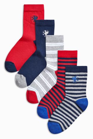 Five Pack Red/Navy/Grey Stripe Socks (Older Boys)